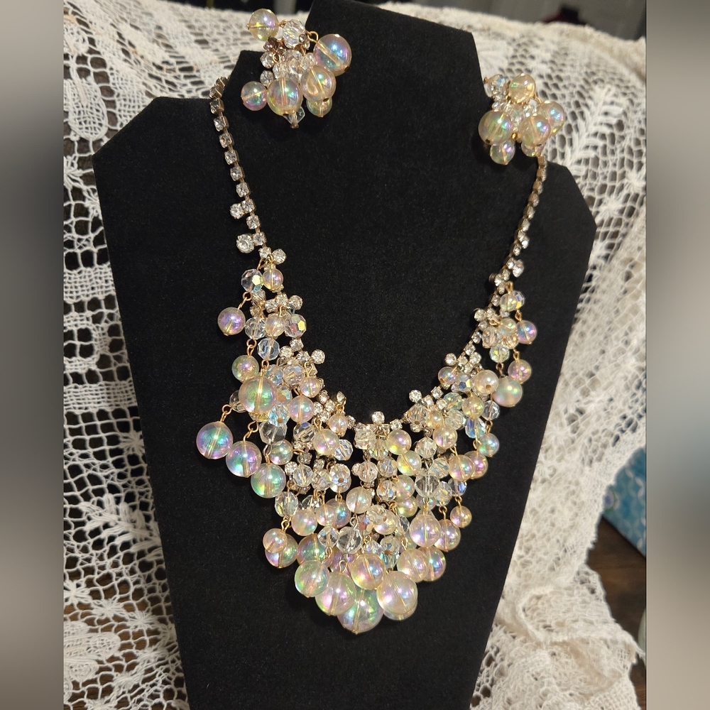vintage Juliana style AB waterfall necklace earrings set Estate Sale Find
